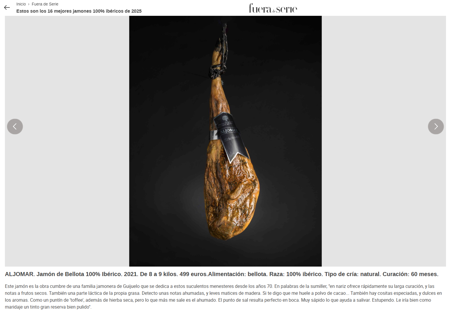 Jamón bellota 100 Aljomar Fuera de Serie